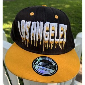 Los Angeles Hat Cap SnapBack Black Yellow KB Ethos Graffiti‎ Embroidered Logo LA